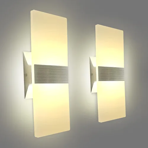 KICAAO Juego de 2 apliques de pared modernos, luz LED de pared de 10 W, luz cálida de 2700 K hacia arriba y abajo, iluminación de pared acrílica
