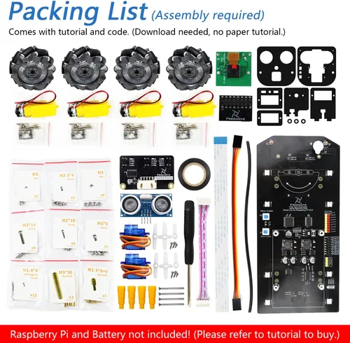 Vista 2 de Freenove Mecanum Wheel - Kit de coche para Raspberry Pi 5 4 B 3 B+ Zero 2 W, seguimiento facial, seguimiento de línea, seguimiento de luz, evitación