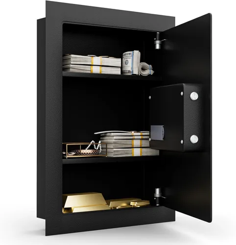 Vista 9 de Giantex Caja de seguridad oculta de pared electrónica, gabinete de seguridad plano electrónico de pared incorporado (negro)