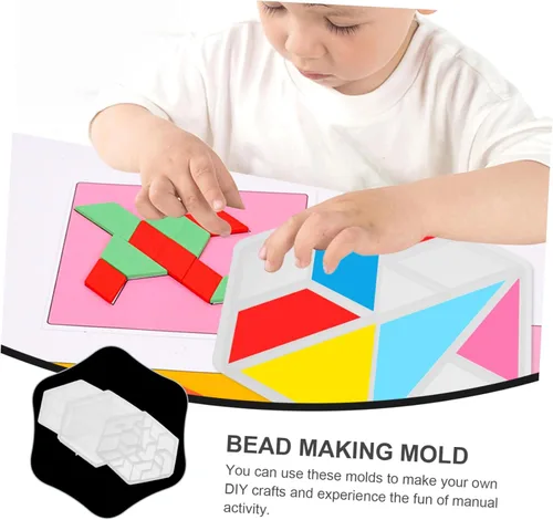 Vista 6 de DECHOUS 3 moldes de silicona para rompecabezas de resina, bandeja de silicona con forma geométrica, bandeja de silicona para niños, bandeja