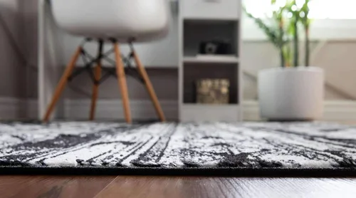 Vista 5 de Unique Loom Portland Collection Southwestern - Alfombra de área a rayas tono sobre tono (2 pies 2 pulgadas x 3 pies, rectangular, blanco/negro)