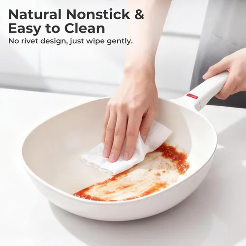 Vista 7 de Sartén Salteadora de Cerámica Antiadherente de 9.8 Pulgadas (3.2 QT) con Tapa, Sartenes Hondas de Freír de Aluminio Fundido, Sartén de Inducción