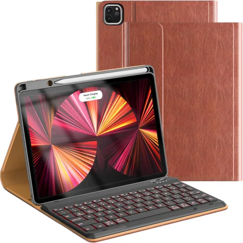 Vista 18 de Funda de teclado para iPad Air 5ª/4ª Pro de 11 pulgadas, funda de teclado inalámbrica desmontable retroiluminada de 7 colores con soporte