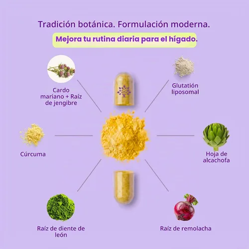 Vista 4 de purple tree Happy Liver Daily Cardo mariano + Suplemento hepático glutatión 60 cápsulas