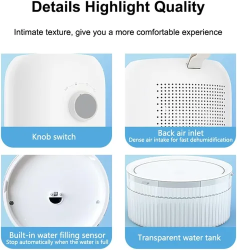 Vista 6 de Deshumidificador para el hogar (300 pies cuadrados), pequeños deshumidificadores con apagado automático, ideal para armario, dormitorio, baño
