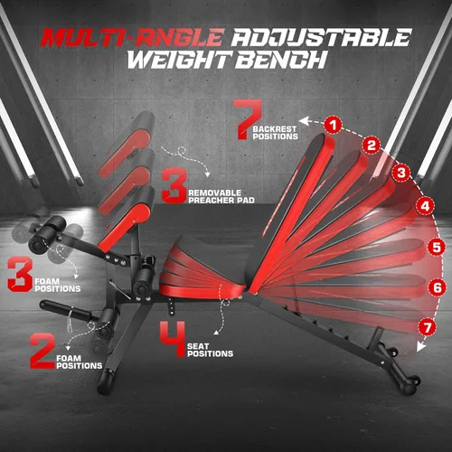 Vista 3 de OPPSDECOR Adjustable Weight Bench with Leg Extension and Leg Curl, Workout Bench Press Preacher Curl Bench with Wheels, 800 LBS Flat/Incline/Decline