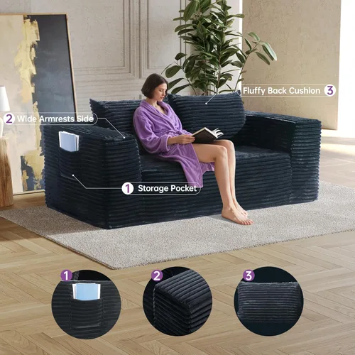 Vista 4 de Sofá, sofá de dos plazas de 71 pulgadas, sofá de asiento profundo, no requiere montaje, cómoda pana de felpa para sala de estar, dormitorio, oficina