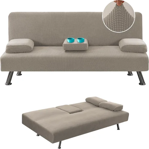 Vista 8 de H.VERSAILTEX 4 Piezas Fundas Elásticas para Futón Funda para Sofá Cama con Fundas para Reposabrazos Removibles y Portavasos Protector de Muebles