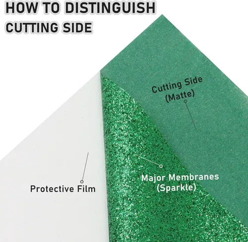 Vista 4 de Rollo de vinilo de transferencia de calor HTV con purpurina verde hierba, vinilo para planchar con purpurina para Cricut y Silhouette Cameo, vinilo