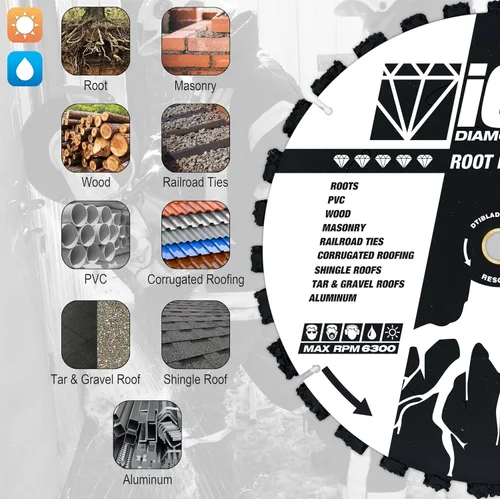 Vista 2 de Hoja cortadora de techo de carburo de demolición de rescate de incendios para PVC, aluminio, mampostería, lazos de ferrocarril, techos de tejas