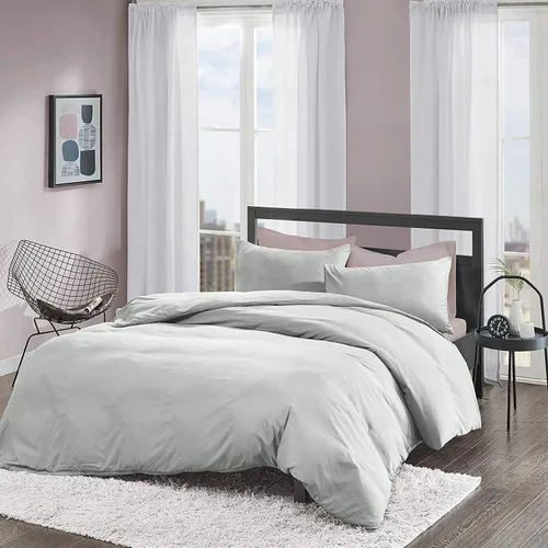 Vista 7 de Ras Decor Linen Funda de edredón gris claro tamaño King – 1800 microfibra cepillada – Funda de edredón de algodón lavado – 3 piezas cierre