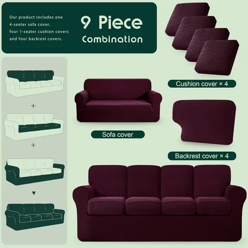 Vista 367 de CHUN YI Fundas para sofá de 7 piezas, lavables, fundas elásticas para sofá de 3 cojines con respaldo y fundas de cojín separados, protector