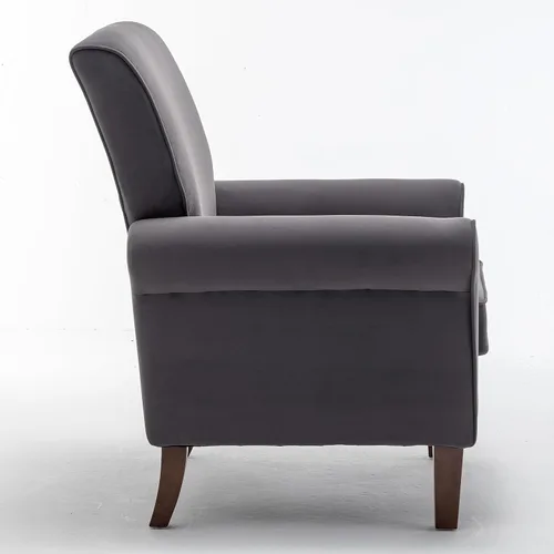 Vista 15 de Sillón clásico con marco de madera de abedul y cómodos reposabrazos enrollados, sillones para sala de estar, dormitorio y decoración de oficina