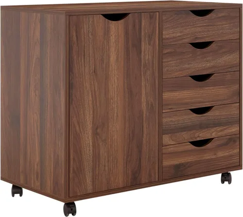 Vista 18 de Naomi Home Cómoda de 5 cajones para dormitorio, alta y elegante, con ruedas y estantes de almacenamiento, pequeña para guardarropa, para maquillaje