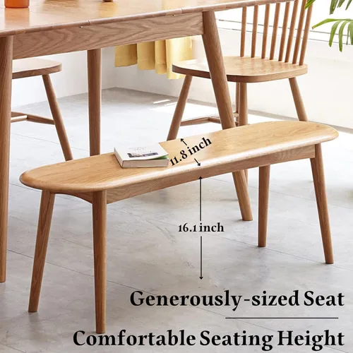 Vista 5 de Banco de madera de roble 100% certificado FAS, banco de entrada de esquina redondeada, banco de comedor moderno para entrada, dormitorio, comedor