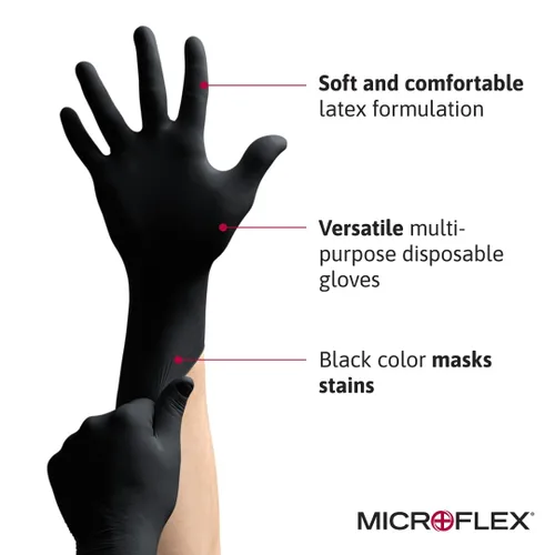 Vista 2 de Ansell MICROFLEX Black Dragon BD-100L 6mil Guantes desechables de látex con textura completa para procesamiento de alimentos, automotriz - Medianos