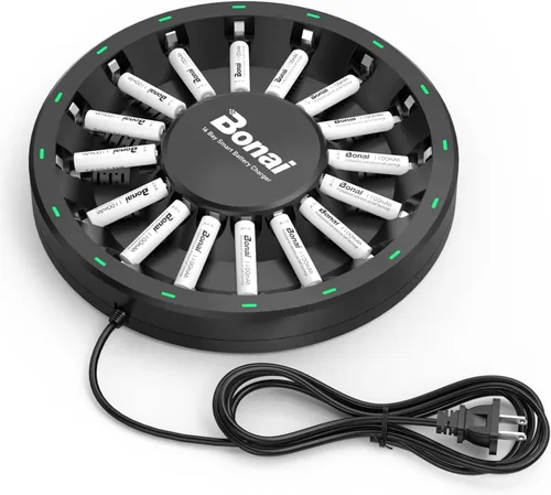 BONAI Baterías AAA recargables con cargador, paquete de 16 pilas recargables AAA y cargador de batería de 16 bahías para AA AA (1100 mAh de alta