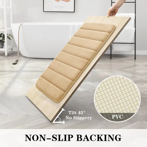 Vista 5 de BYSURE Juego de 3 tapetes de baño de espuma viscoelástica color beige, antideslizantes, extra suaves, absorbentes, lavables a máquina y secos