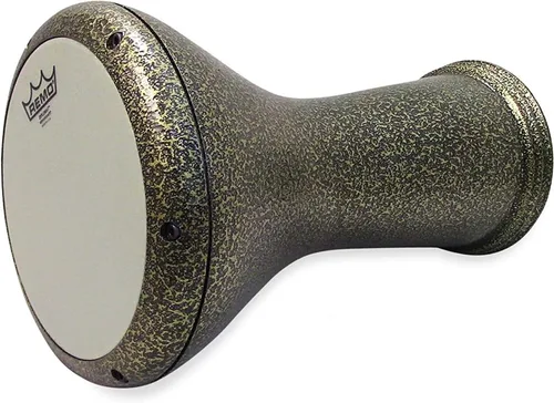 Vista 6 de Percussion" Gawharet El Fan Pro Metal Darbuka Drum Doumbek (negro/plateado + piel de pez)