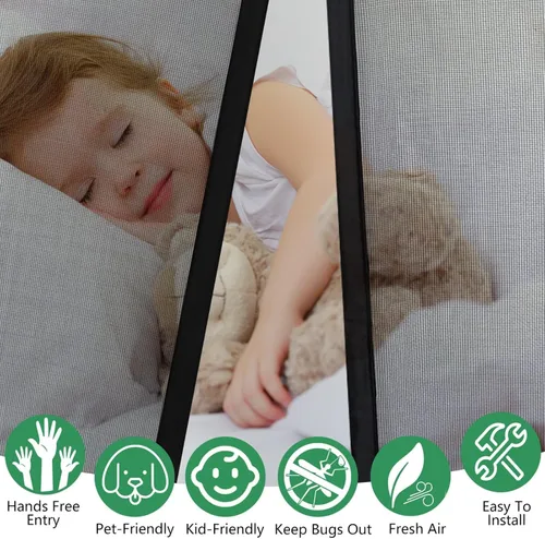 Vista 8 de RELIANCER Pantalla Magnética de Puerta de Fibra de Vidrio, Se Ajusta a Puerta de Tamaño 32"x80", Malla de Puerta de Cierre Automático con Imanes