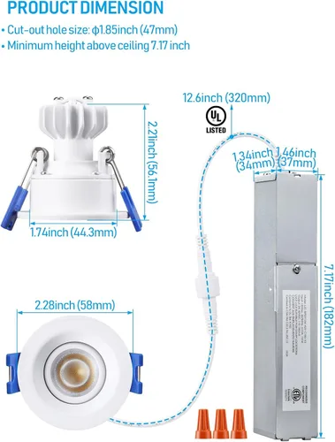 Vista 7 de TORCHSTAR 5CCT - Luz LED empotrable con cardán de 1 pulgada con caja en J, borde liso profundo antirreflejo, 6 W CRI90 regulable giratorio