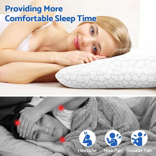 Vista 5 de Almohadas de espuma viscoelástica para dormir, almohada de cama con funda extraíble y lavable a máquina, almohada de cama para dormir de lado