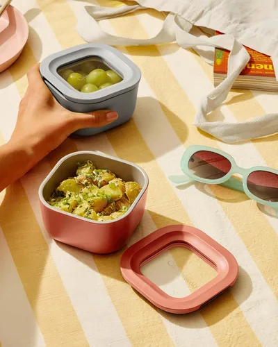 Vista 7 de Caraway Set de 2 piezas de recipientes de vidrio para almacenamiento de alimentos - (2) recipientes de vidrio de 1.75 tazas - Vidrio recubierto