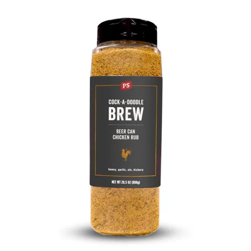 PS Seasoning Cock-A-Doodle Brew - Condimento y Rub para Pollo en Lata de Cerveza para Ahumado y Asado - Mezcla seca de Ajo, Paprika, Ale de Miel