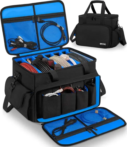 Vista 14 de IBVIVIC Bolsa de Cables para DJ con 6 Divisores Desmontables Bolsa de Cables de Alta Capacidad para Conciertos para Cables, Equipo de DJ, Negro