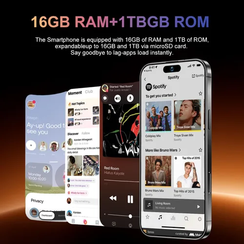 Vista 5 de BDWJW 17PROMA X - 16GB+1TB Snapdragon8 Gen3 Android 15 5G Dual SIM 6.99" 68+108MP 7000mAh Battery - High-Performance Smartphone with Unbeatable Black