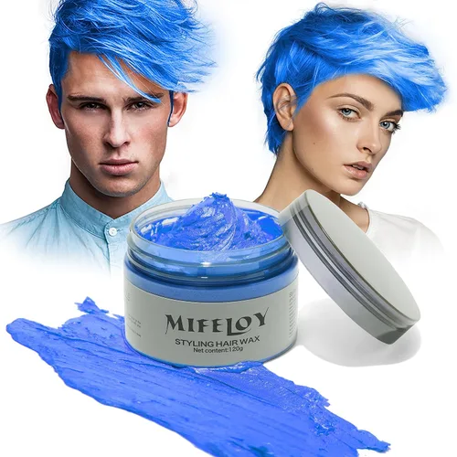 Cera temporal de color azul para el cabello, 4.23 onzas, tinte en crema para peinado natural instantáneo, pomadas lavables, barro de coloración