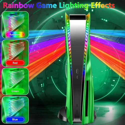 Vista 2 de PS5 Faceplate with RGB Light Strip and Dust Filter for Cooling Vents DOBEWINGDELOU 400+ Effects LED Light Ring Console Cover for PlayStation 5 Disc