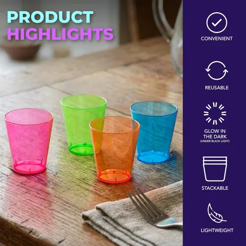 Vista 7 de Party Essentials Vasos de disparo de plástico duro de 2 onzas, 80 unidades, multicolor neón