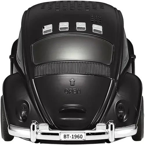 Vista 6 de QFX Bluetooth 1960 Bug Retro Car Replica Altavoz, Altavoces de 3 pulgadas, Enlace Manos Libres, Micrófono Integrado, Radio FM y Luces LED de Fiesta