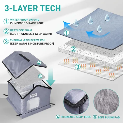 Vista 4 de TailTastic Casa para Gatos de Exterior Resistente a la Intemperie y Aislada - Base Sin Costuras Se Mantiene Seca, Fácil Montaje, Refugio Cálido