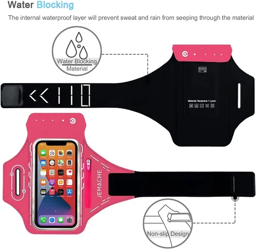 Vista 6 de Brazalete para iPhone Pro Max 17 16 15 14 13 12 Plus/Air con soporte para Airpods, entrenamiento de gimnasio, correr, teléfono (rosa)