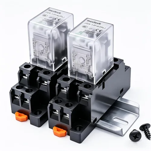 Vista 8 de mxuteuk 2 piezas Relé de alimentación electromagnético HH52P AC 110V/120V 5A bobina 8 pines DPDT con indicador LED, con base de enchufe, con riel