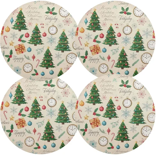 Vista 2 de Christmas Trees Beige Table Place Mats, Heat Resistant Non Slip Dinner Placemats Round for Kitchen one sizex1