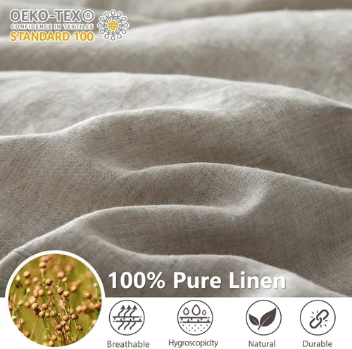 Vista 4 de Simple&Opulence Juego de funda de edredón 100% lino lavado de 68 x 86 pulgadas, juego de edredón suave de 2 piezas con bordado doble con cierre