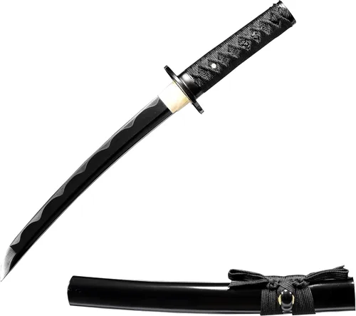 Yu Qin - Espada samurai pura hecha a mano, acero de resorte 9260, 41.31.21 pulgadas, juego de espada completa, afilada, katana negra