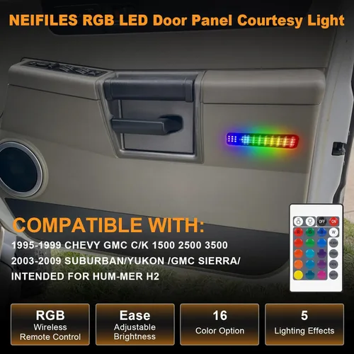 Vista 2 de RGB LED Door Panel Light Interior Courtesy Light Compatible with 1995-1999 Chevy C/K Silverado Sierra Yukon Warning Light Lamp Intended for Hum-mer