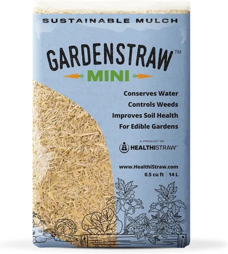 HealthiStraw GardenStraw Mini, 0.5 pies cúbicos (4 libras) – Mantillo totalmente natural para siembra de jardines, verduras y césped – Paja de trigo