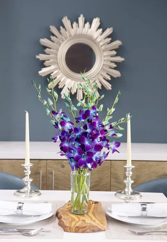 Vista 4 de KaBloom - Ramo de orquídeas exóticas de zafiro de 10 orquídeas azules con jarrón - Flores frescas para cumpleaños, San Valentín y Día de la Madre