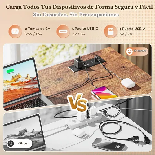 Vista 5 de PRAISUN Escritorio pequeño para computadora de 43.3 pulgadas con tomas de corriente y puerto USB-C, escritorio esquinero reversible en forma de L