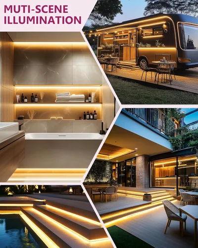 Vista 7 de EMITEVER Tira de luces LED para exteriores, impermeable, 16.4 pies, 2700 K, blanco cálido, 24 V, cinta LED de silicona regulable, iluminación IP67