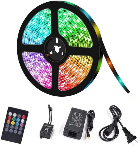Tira de luces LED, sincronización RGB a música, kit de tira LED regulable, 16.4 pies, 300 luces LED 2835, tira de luz LED impermeable con control
