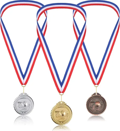 Vista 3 de Outus 30 Pcs Medal Ribbons Award Red White and Blue Neck Lanyards with Snap Clips for Competitions Sports Meeting Student Awards