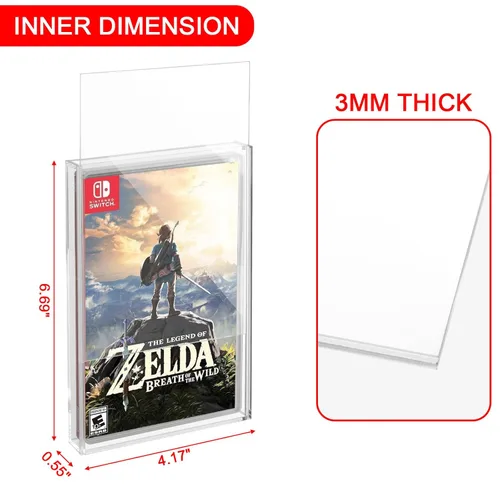 Vista 2 de CaSZLUTION Clear Acrylic Video Game Box Protector Case Compatible for Nintendo Switch Game Case, 3mm Thick Dustproof Wall Storage Holder Game