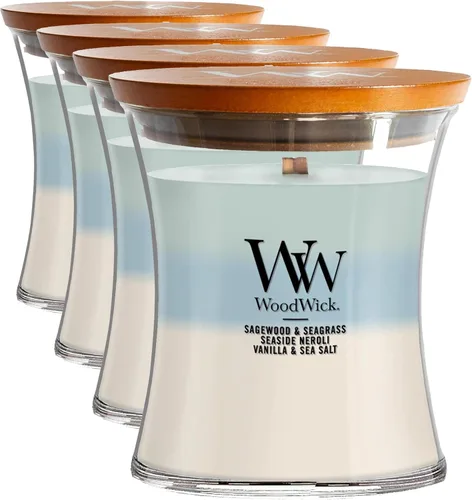 Vista 8 de WoodWick Evening Luxe - Vela mediana en frasco con forma de reloj de arena, cera de mezcla de soya prémium, mecha de madera Pluswick Innovation