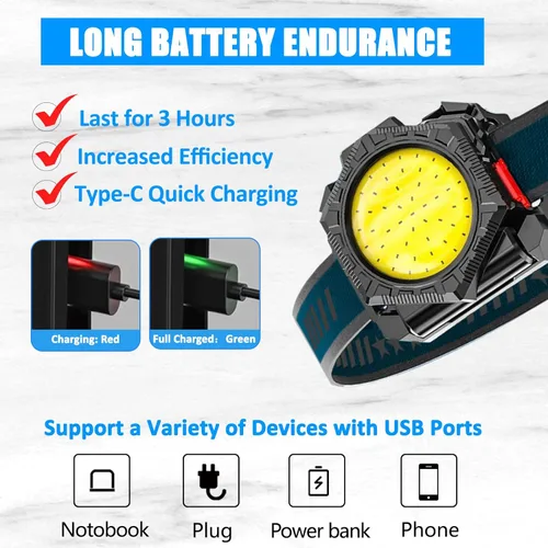 Vista 5 de Minsk Linterna frontal recargable, 1000 lúmenes, lámparas LED superbrillantes para exteriores, recargable, IPX4, impermeable, para caminar por